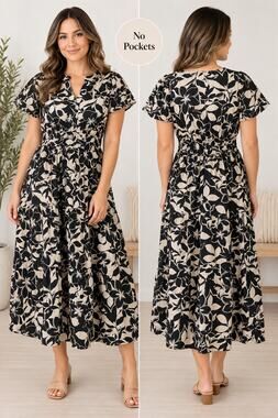 Meadow Rhodes Black Beige Floral Tiered Maxi Dress Size S 100% Cotton